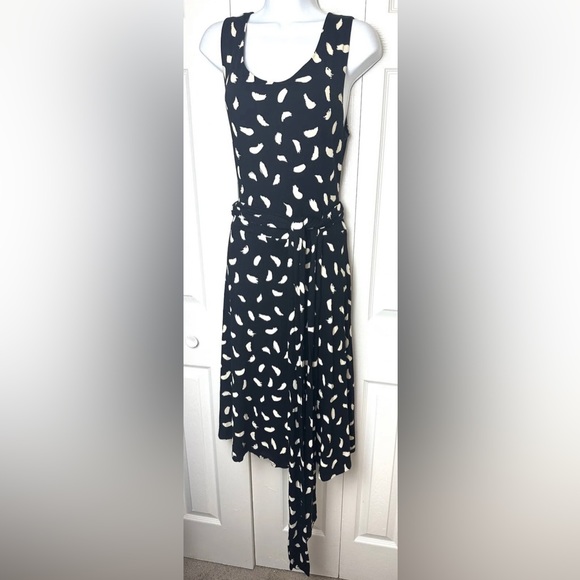 BODEN Ballet Dress Brush Stroke Tie Waist Fit Flare Black Ivory Knit Mint Cond - Picture 3 of 11